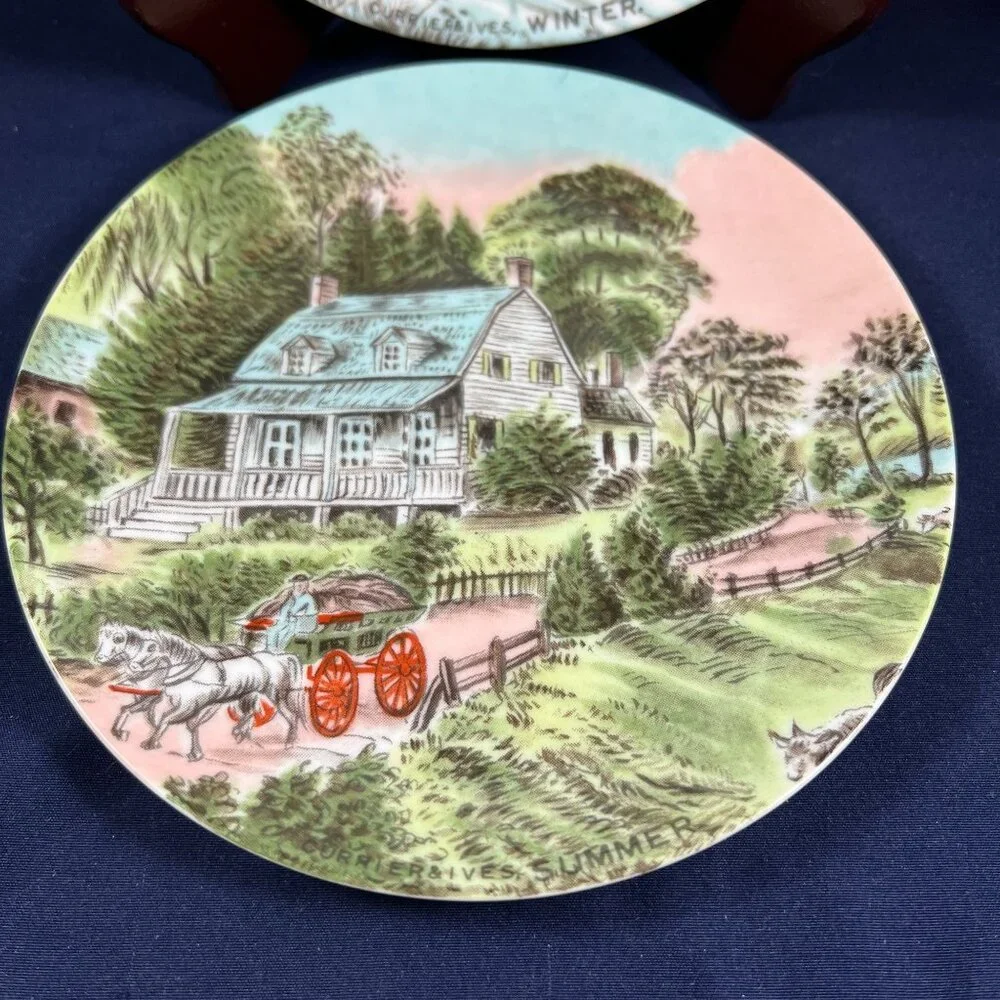 Currier & Ives Decorative Plates Set Of 2 Summer & Winter Scenes Porcelain Ready - Picture 3 of 5